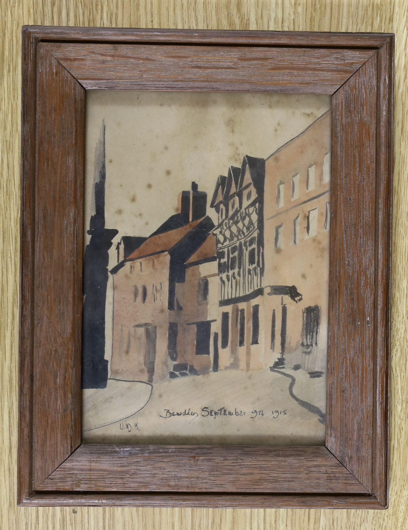 UDK, ink and watercolour, 'Bewdley, September 9th 1915', initialled, 21 x 15cm